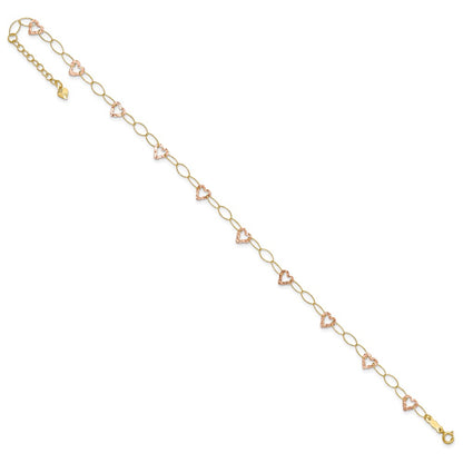 14K Two-Tone Adjustable Heart 9in Plus 1in Extension Anklet
