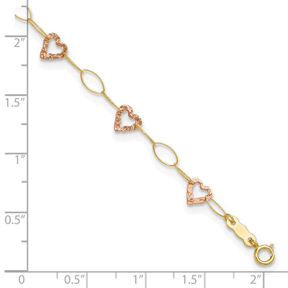 14K Two-Tone Adjustable Heart 9in Plus 1in Extension Anklet