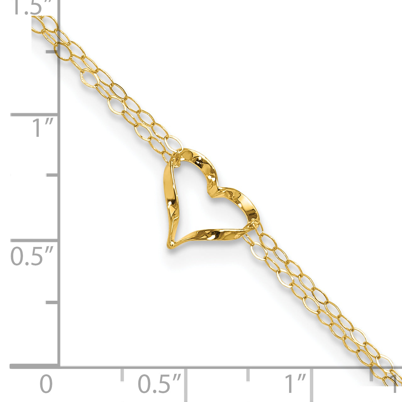 14k Yellow Gold Double Strand Heart 9 Inch with 1 Inch extension Anklet Body Fine Jewelry