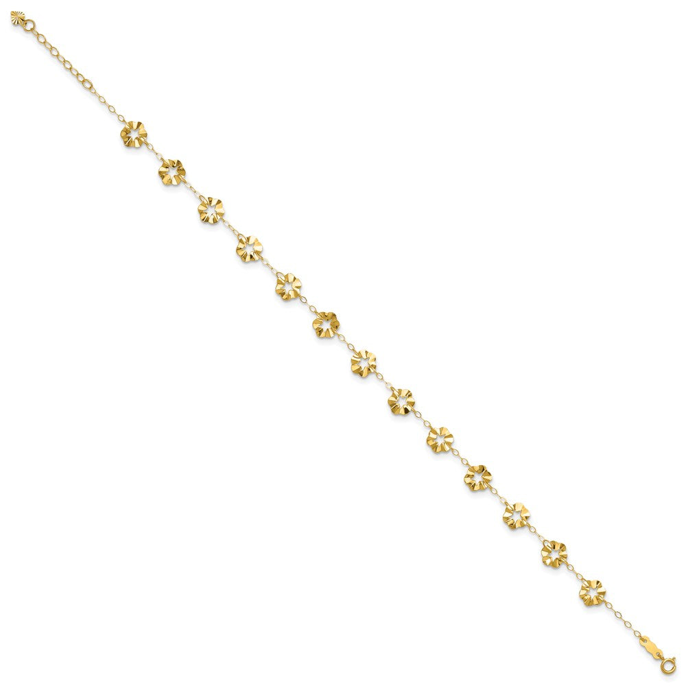 14K Yellow Gold Adjustable Flower 10in Plus 1in Ext. Anklet