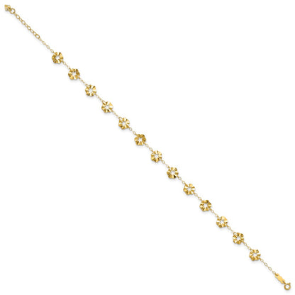 14K Yellow Gold Adjustable Flower 10in Plus 1in Ext. Anklet