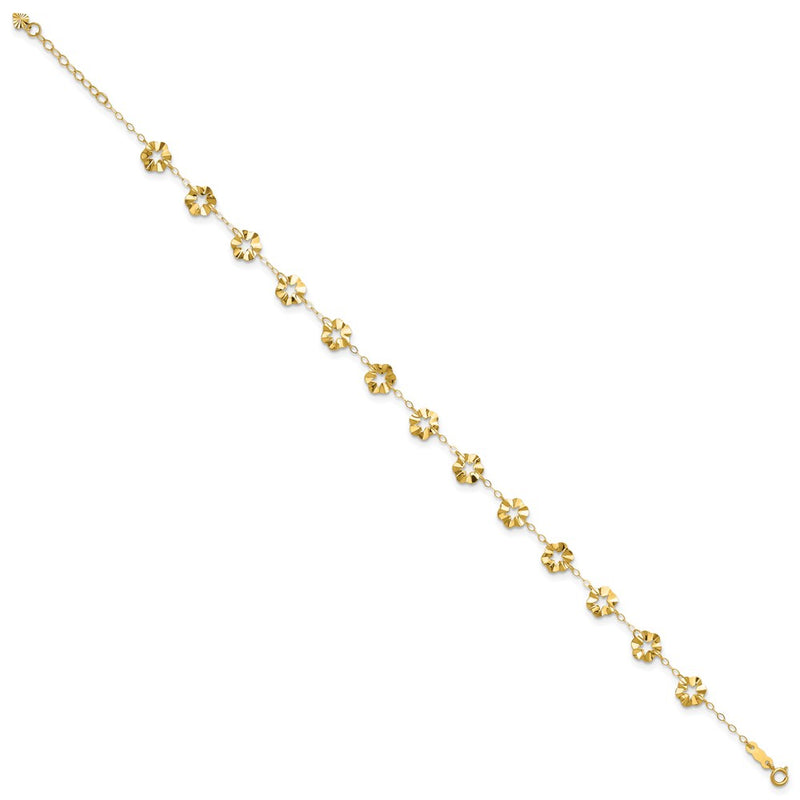 14K Yellow Gold Adjustable Flower 10in Plus 1in Ext. Anklet