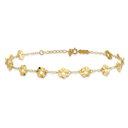 14K Yellow Gold Adjustable Flower 10in Plus 1in Ext. Anklet