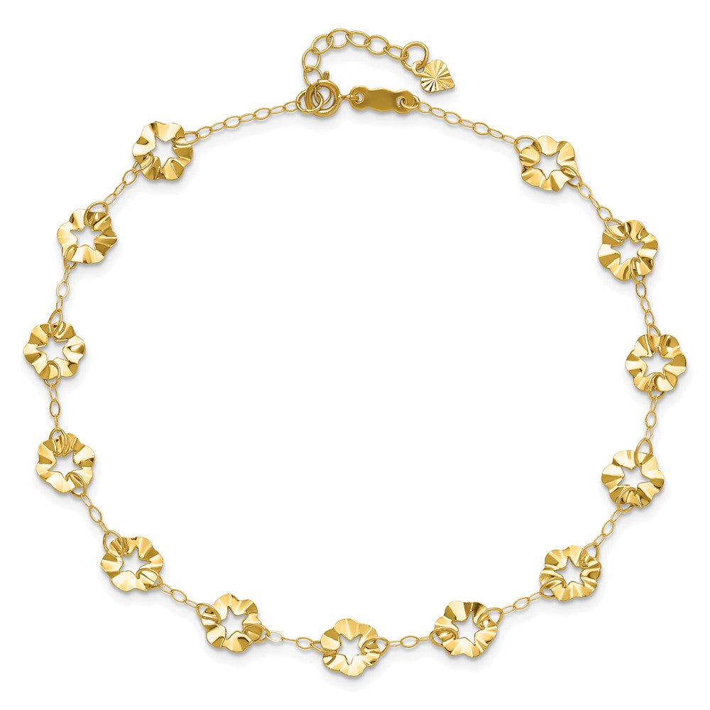 14K Yellow Gold Adjustable Flower 10in Plus 1in Ext. Anklet
