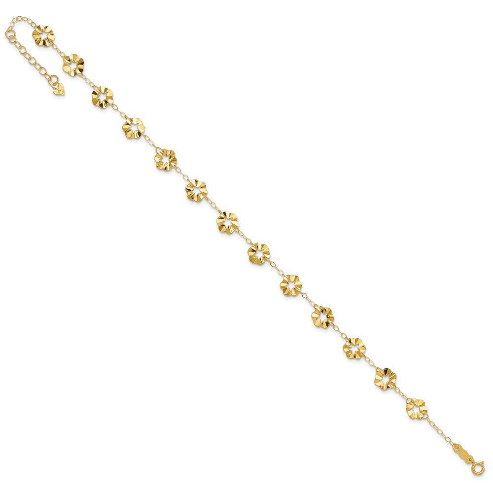 14K Yellow Gold Adjustable Flower 10in Plus 1in Ext. Anklet
