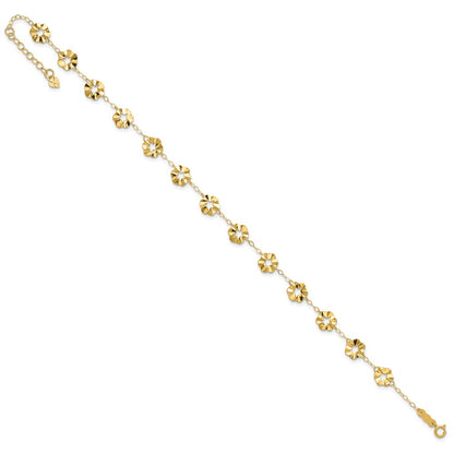 14K Yellow Gold Adjustable Flower 10in Plus 1in Ext. Anklet
