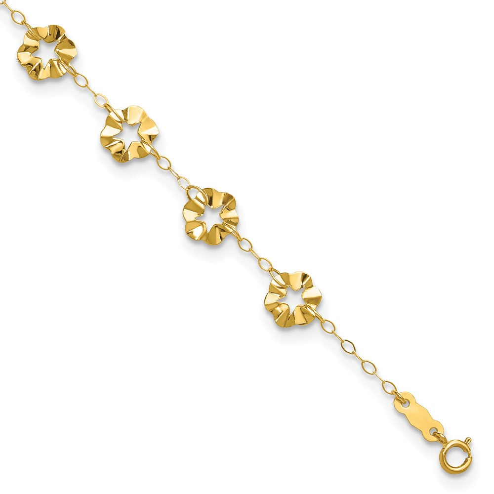 14K Yellow Gold Adjustable Flower 10in Plus 1in Ext. Anklet
