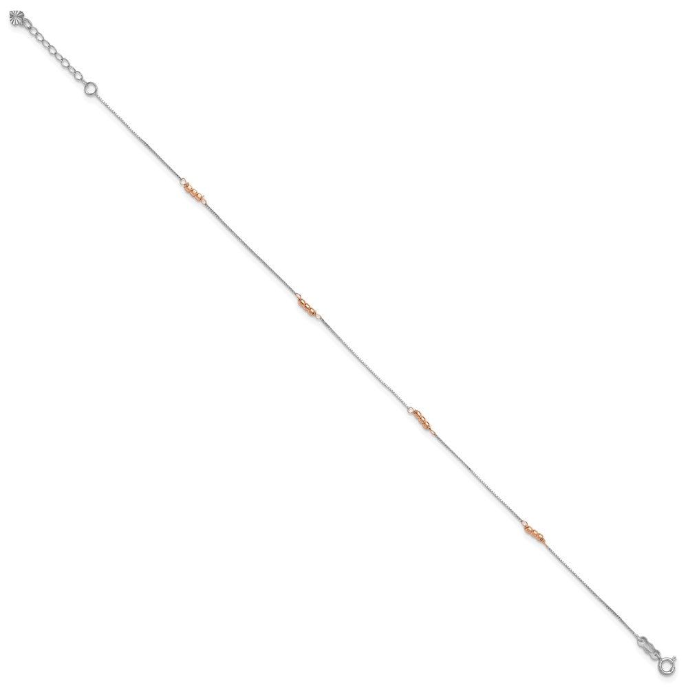 14K Two-Tone Mirror Beaded 9in Plus 1in Ext. Anklet