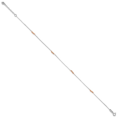 14K Two-Tone Mirror Beaded 9in Plus 1in Ext. Anklet