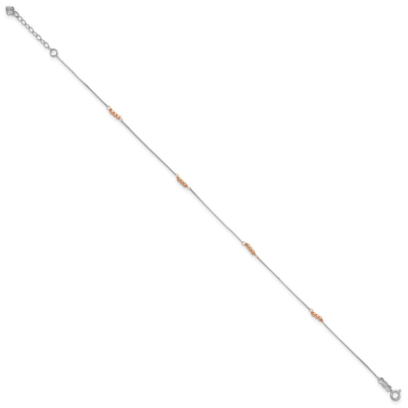 14K Two-Tone Mirror Beaded 9in Plus 1in Ext. Anklet