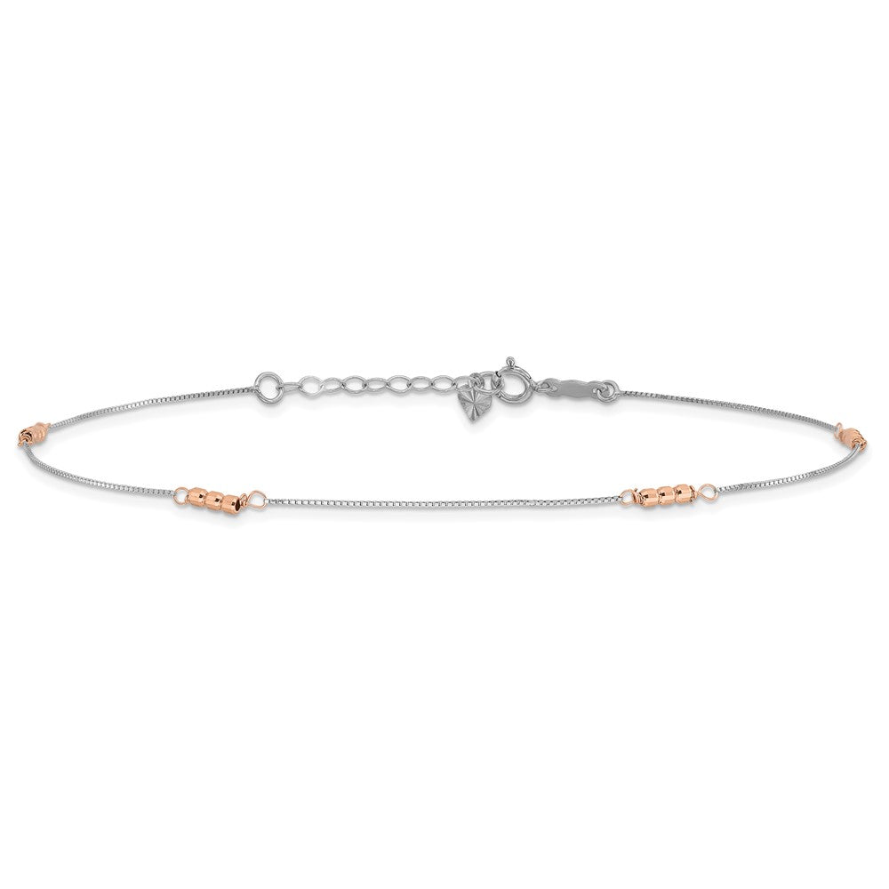 14K Two-Tone Mirror Beaded 9in Plus 1in Ext. Anklet