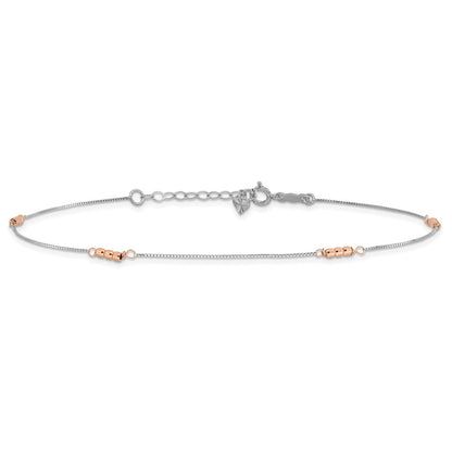 14K Two-Tone Mirror Beaded 9in Plus 1in Ext. Anklet