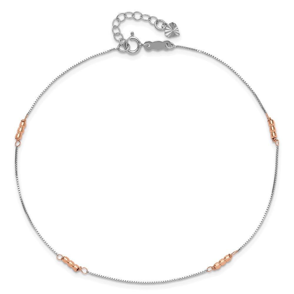 14K Two-Tone Mirror Beaded 9in Plus 1in Ext. Anklet