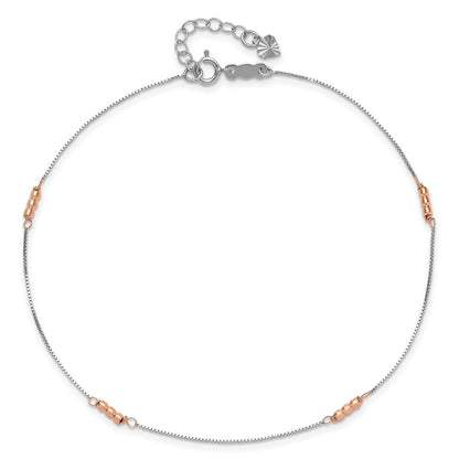 14K Two-Tone Mirror Beaded 9in Plus 1in Ext. Anklet