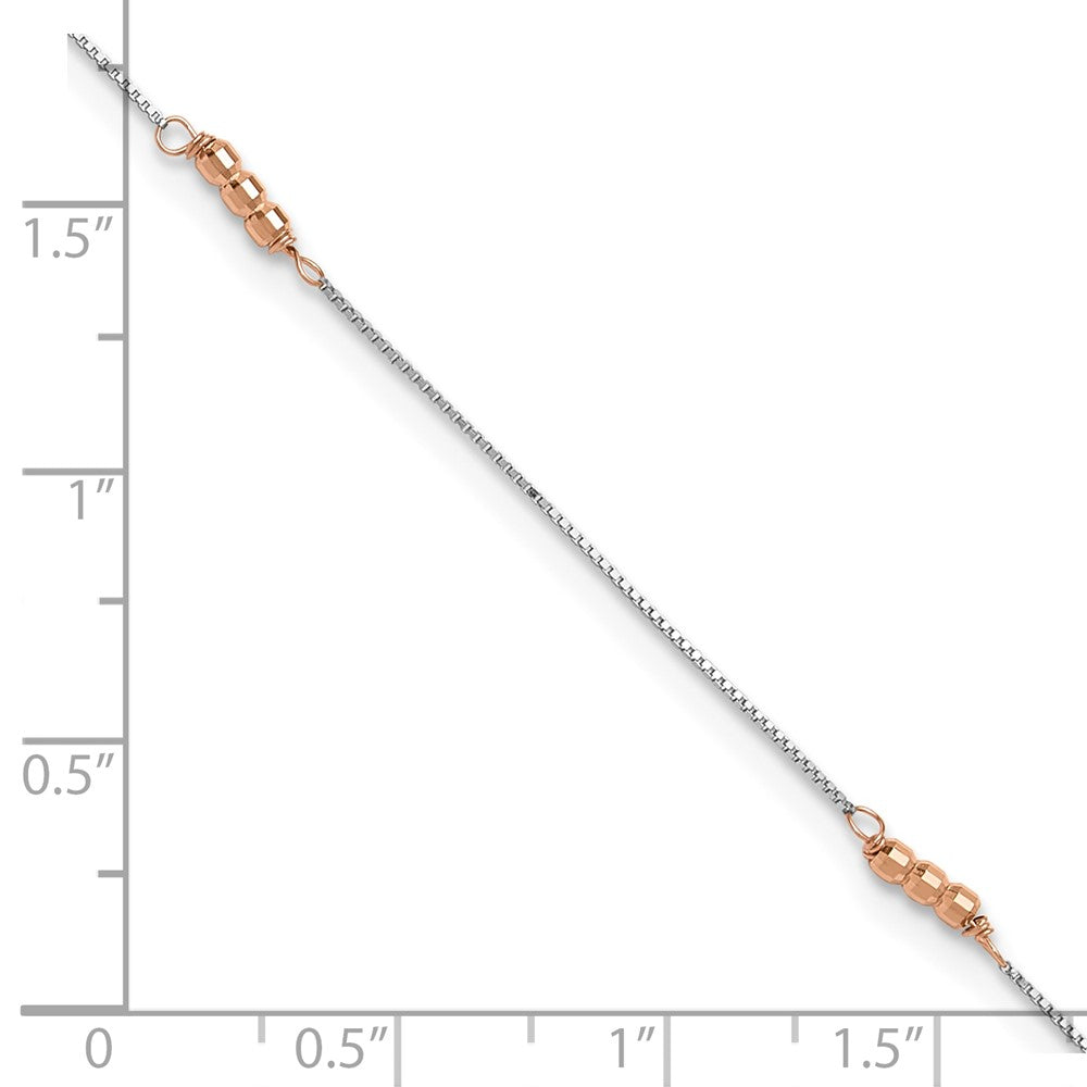 14K Two-Tone Mirror Beaded 9in Plus 1in Ext. Anklet