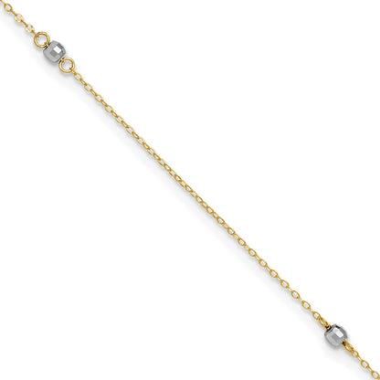 14K Two-Tone Mirror Bead 10in Plus 1in Ext. Anklet