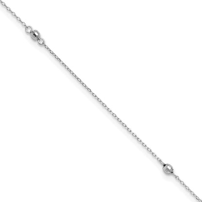 14K White Gold Mirror Beaded 10in Plus 1in Ext. Anklet