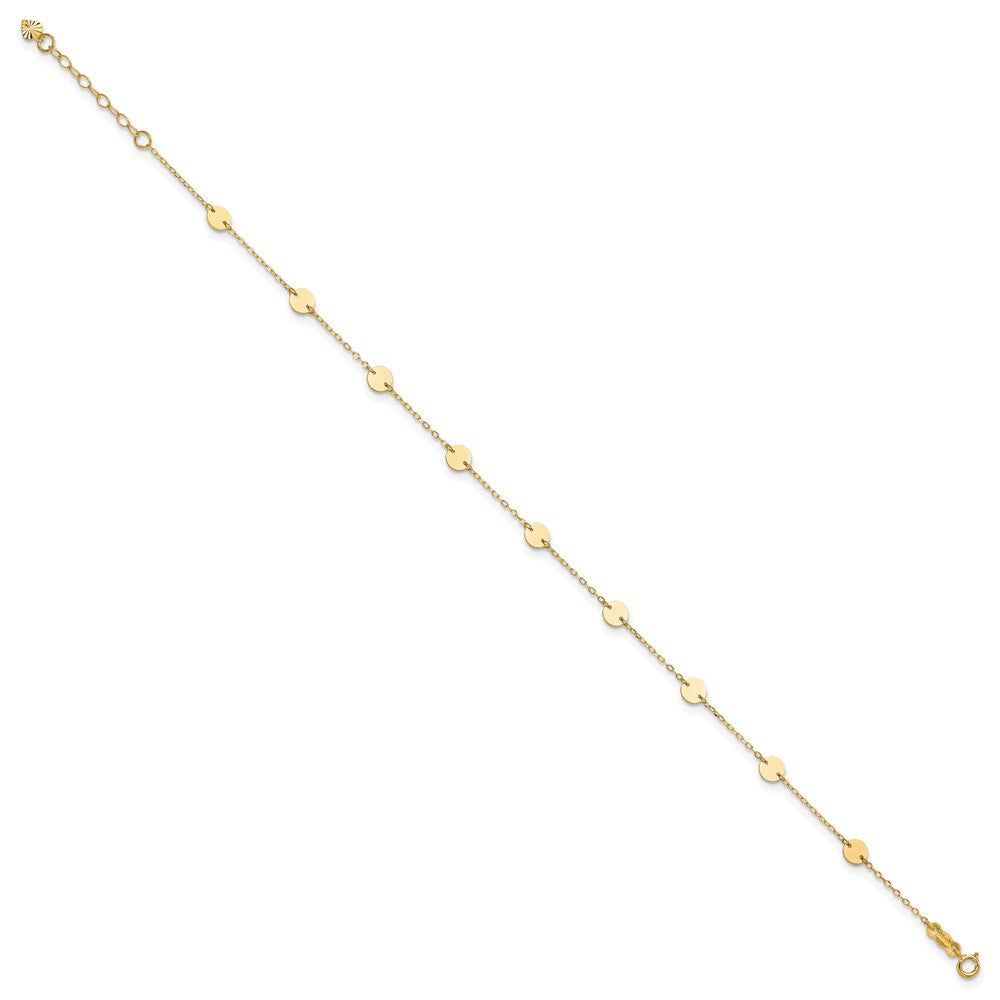 14K Yellow Gold Polished Disc 9in Plus 1in Ext. Anklet