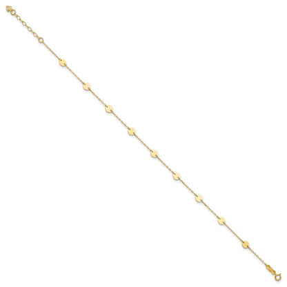 14K Yellow Gold Polished Disc 9in Plus 1in Ext. Anklet
