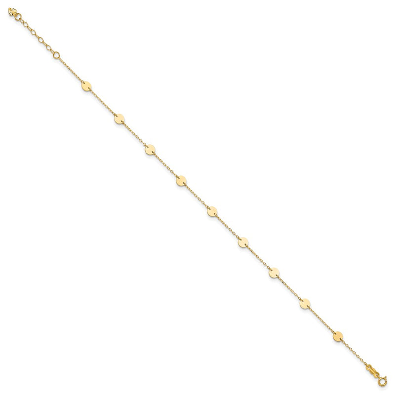 14K Yellow Gold Polished Disc 9in Plus 1in Ext. Anklet