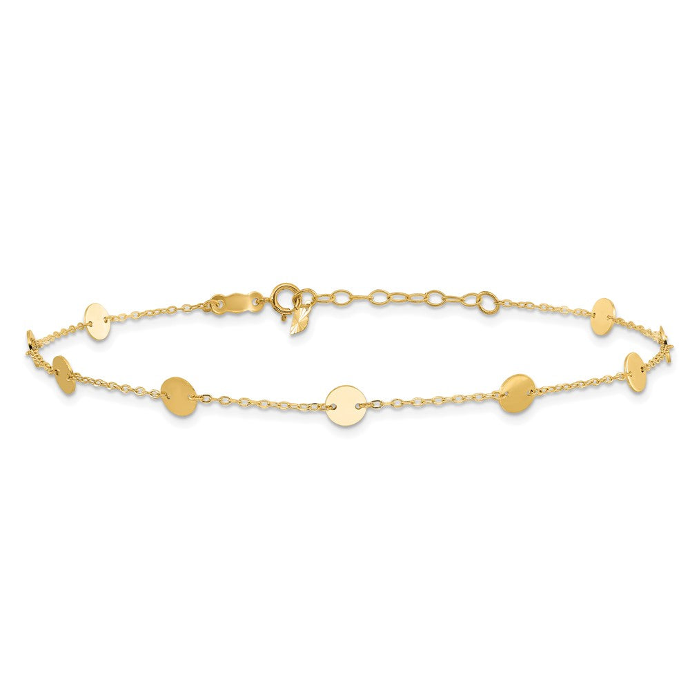 14K Yellow Gold Polished Disc 9in Plus 1in Ext. Anklet