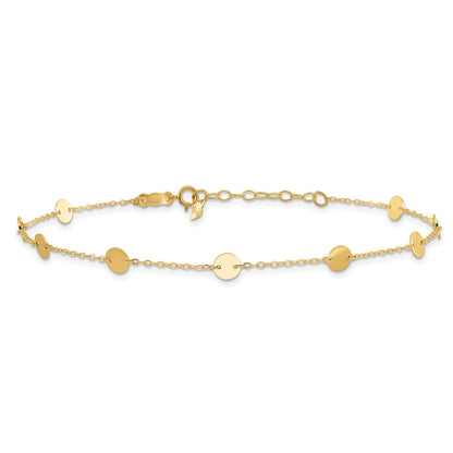 14K Yellow Gold Polished Disc 9in Plus 1in Ext. Anklet
