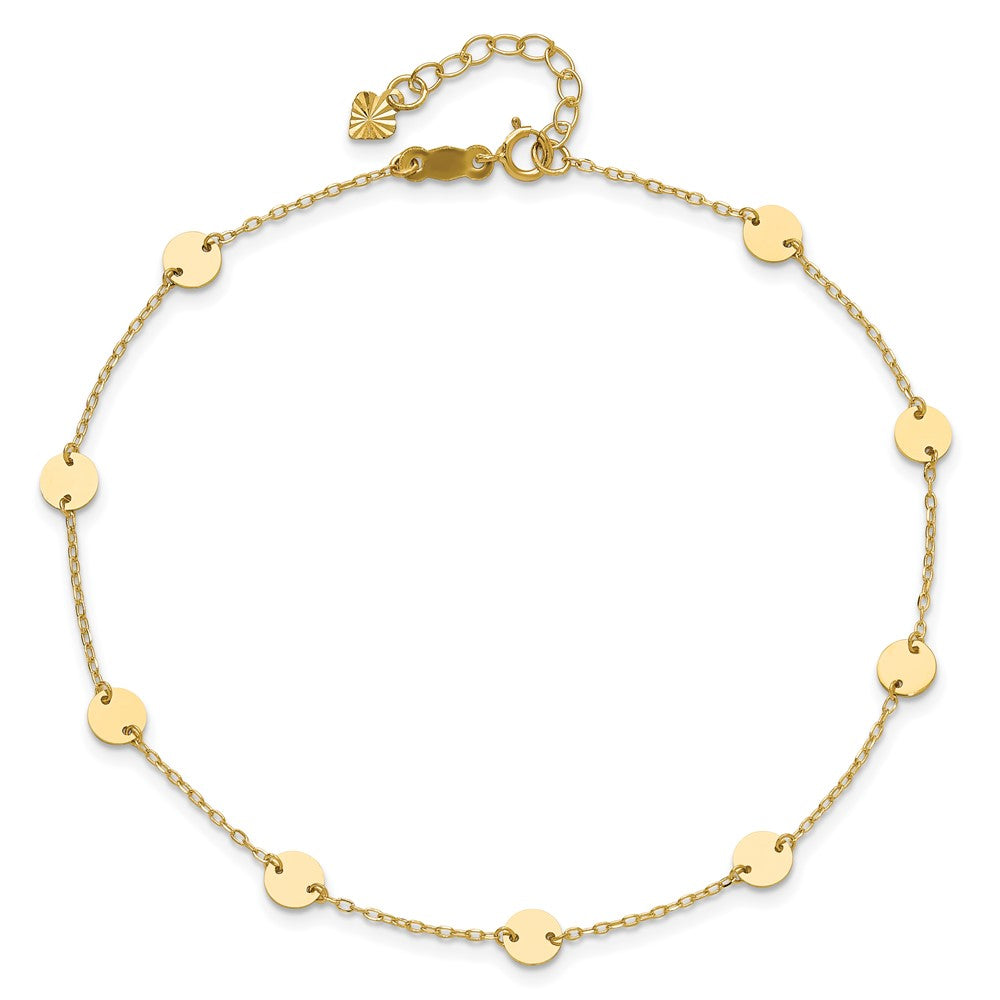 14K Yellow Gold Polished Disc 9in Plus 1in Ext. Anklet