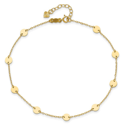 14K Yellow Gold Polished Disc 9in Plus 1in Ext. Anklet