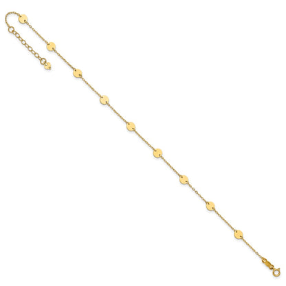 14K Yellow Gold Polished Disc 9in Plus 1in Ext. Anklet