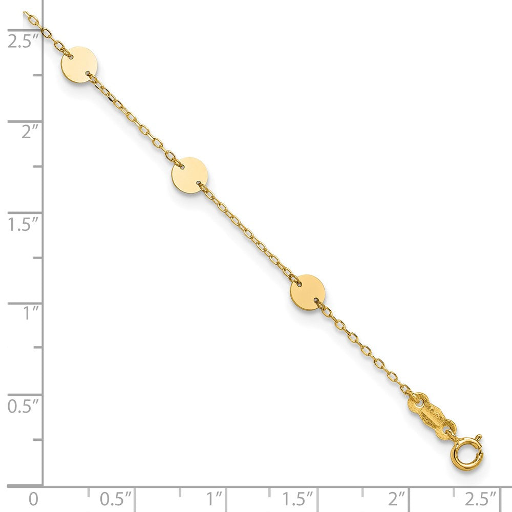 14K Yellow Gold Polished Disc 9in Plus 1in Ext. Anklet
