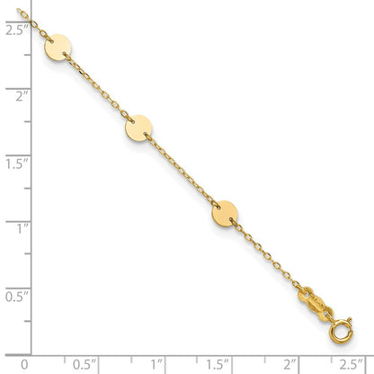 14K Yellow Gold Polished Disc 9in Plus 1in Ext. Anklet
