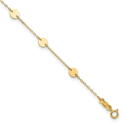 14K Yellow Gold Polished Disc 9in Plus 1in Ext. Anklet