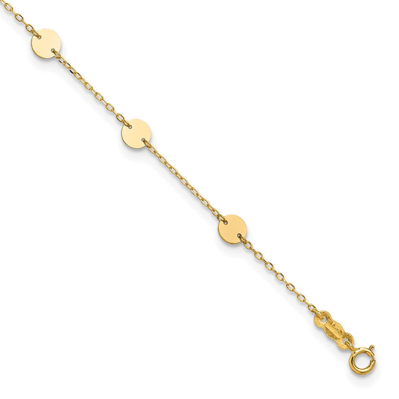 14K Yellow Gold Polished Disc 9in Plus 1in Ext. Anklet