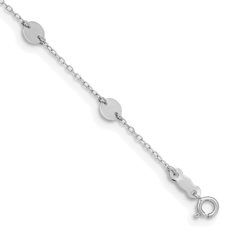 14K White Gold Polished Disc 9in Plus 1in Ext. Anklet