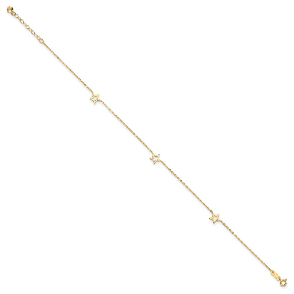 14K Yellow Gold Adjustable Star 9in Plus 1in Extension Anklet