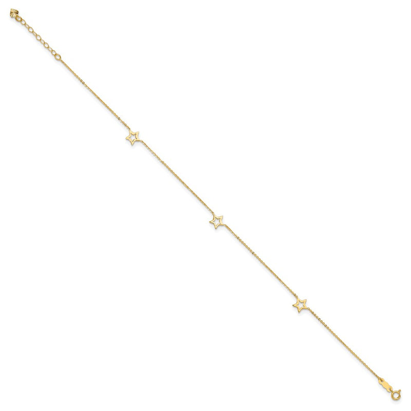 14K Yellow Gold Adjustable Star 9in Plus 1in Extension Anklet