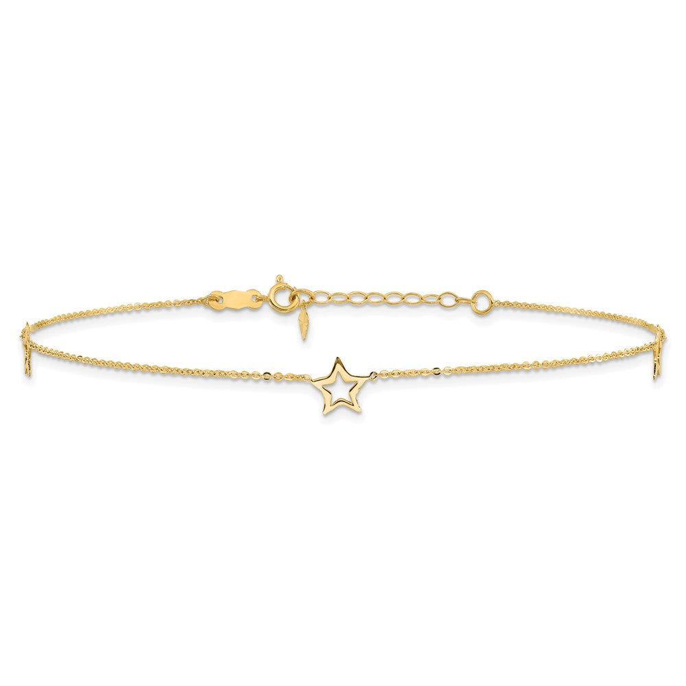 14K Yellow Gold Adjustable Star 9in Plus 1in Extension Anklet