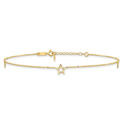14K Yellow Gold Adjustable Star 9in Plus 1in Extension Anklet