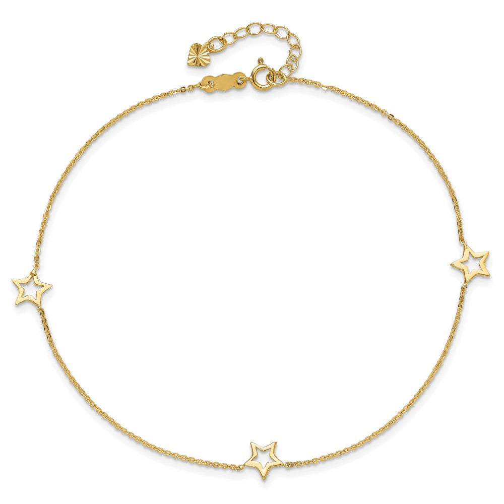 14K Yellow Gold Adjustable Star 9in Plus 1in Extension Anklet