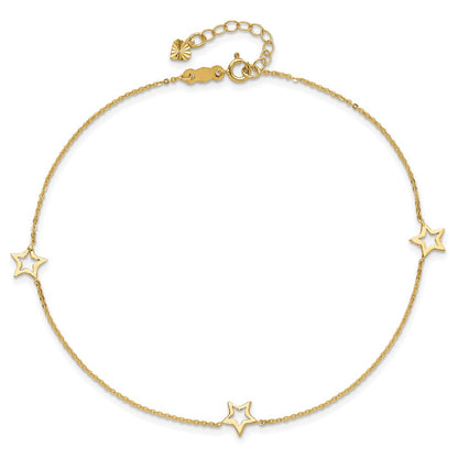 14K Yellow Gold Adjustable Star 9in Plus 1in Extension Anklet