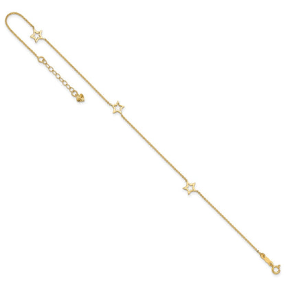14K Yellow Gold Adjustable Star 9in Plus 1in Extension Anklet