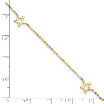 14K Yellow Gold Adjustable Star 9in Plus 1in Extension Anklet