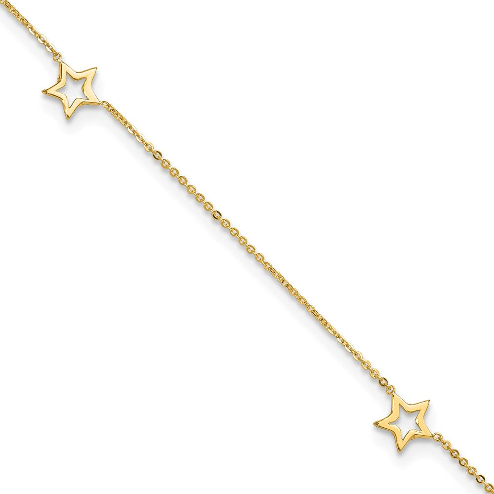 14K Yellow Gold Adjustable Star 9in Plus 1in Extension Anklet