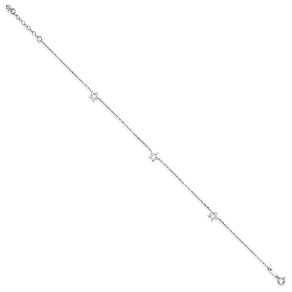 14K White Gold Adjustable Star 9in Plus 1in Ext. Anklet