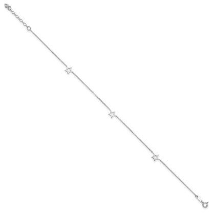 14K White Gold Adjustable Star 9in Plus 1in Ext. Anklet