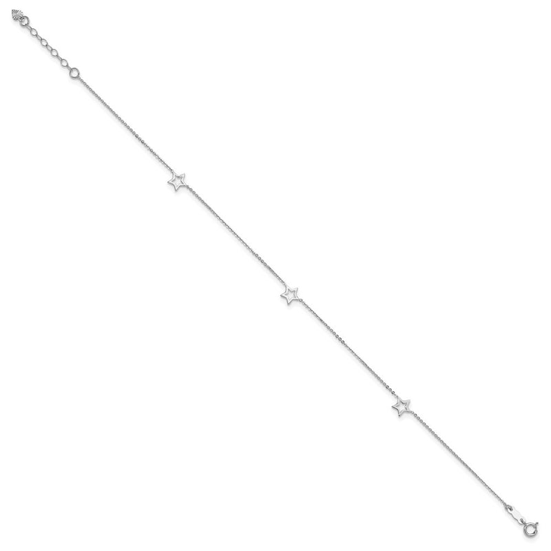 14K White Gold Adjustable Star 9in Plus 1in Ext. Anklet
