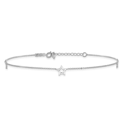 14K White Gold Adjustable Star 9in Plus 1in Ext. Anklet