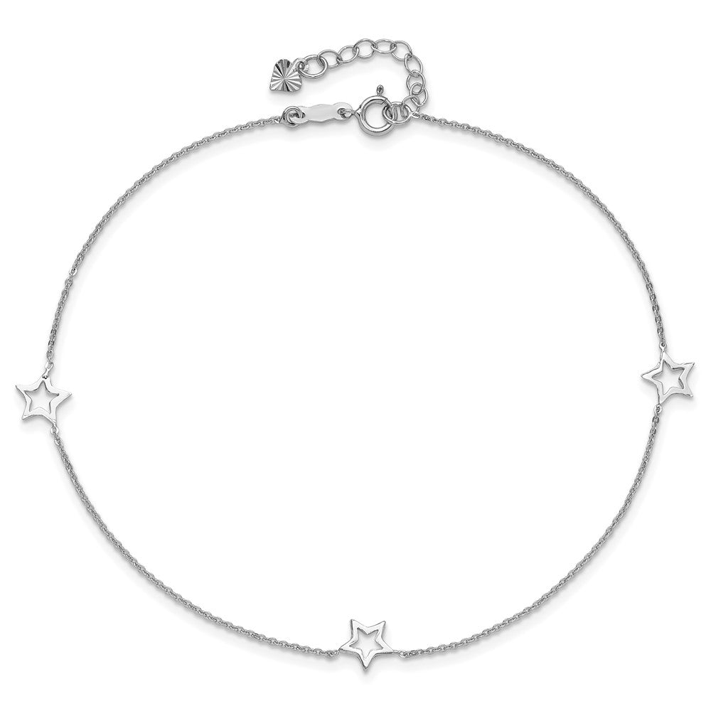 14K White Gold Adjustable Star 9in Plus 1in Ext. Anklet