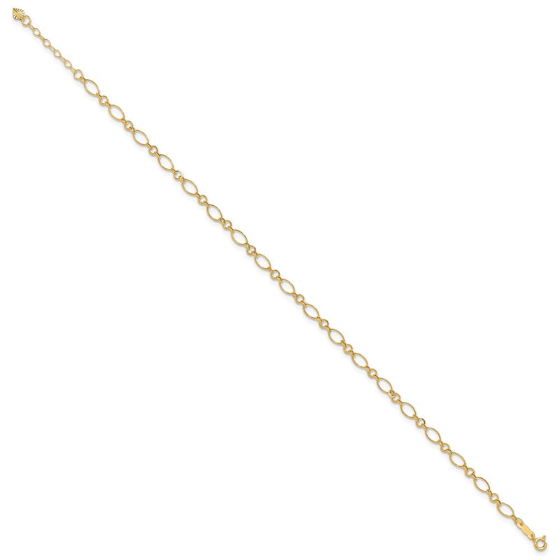 14K Yellow Gold Fancy Link with Ext Chain Anklet