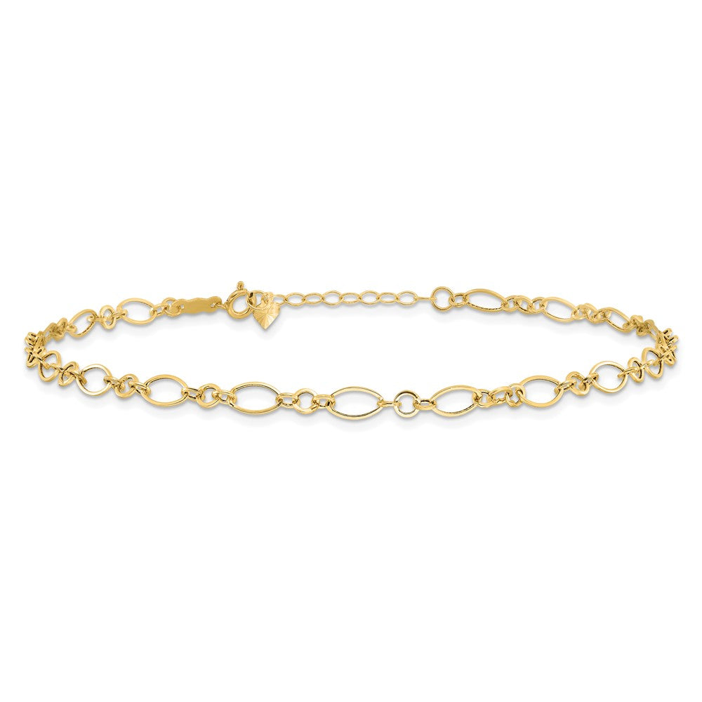 14K Yellow Gold Fancy Link with Ext Chain Anklet